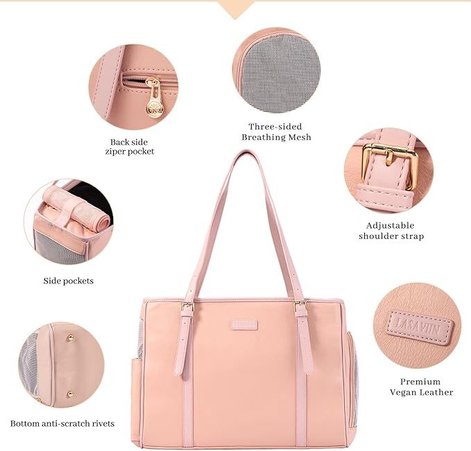 Fashion Dog Purse Pet Carrier Leather Bag for Small Dogs Cats Puppy, Portable Tote Bag Airline Approved Soft-Sided Carriers (Pink)-PawvioPets