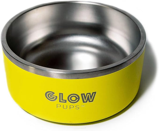 Dog Bowl - Vacuum Insulated Keeps Water Cool, Non-Slip Base, Easy Clean Interior, Durable Stainless Steel, Multiple Colors, Ideal for Travel, 32 Oz - Pet Bowl (Yellow)-PawvioPets