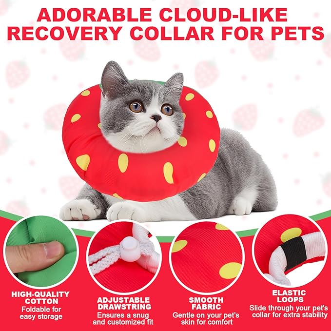 BINGPET Cat Cone Collar Soft,Waterproof Cat Recovery Collar to Stop Licking,Cute Donut Elizabethan e Collar for Cats Kittens Puppies Wound Healing After Surgery(Strawberry,Small)-PawvioPets