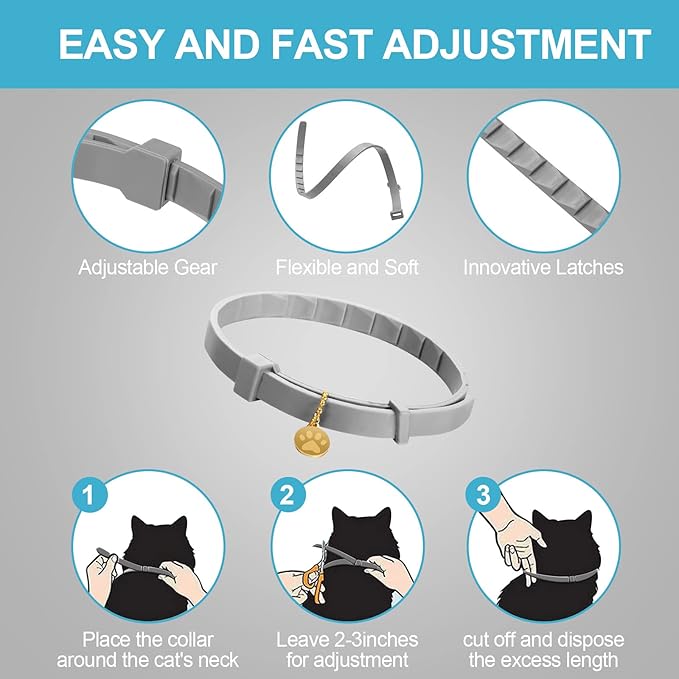 4 Pcs Cat Calming Collar Adjustable Lavender Scent Relaxing Cat Collar with 2 Pendant for Puppies Reduce Stress Aggression Anxious, up to 15 Inches(Grey, Silver)-PawvioPets