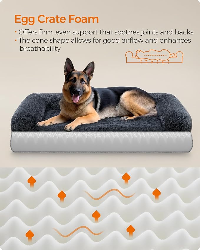 Feandrea Dog Bed, Orthopaedic Dog Sofa Bed for Large Dogs, Waterproof Ped Bed with Removable Washable Cover, 48 x 33.5 x 9.5 Inches, Dark Gray UPGW234G02-PawvioPets