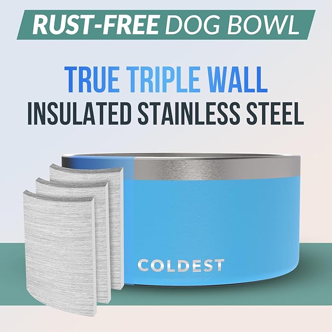 Coldest Dog Bowl - Anti Rust Metal, Non Slip, 3 Layers Insulated Stainless Steel Dog Bowls - Spill Proof & Heavy Duty - Water Bowl for Dogs, Cats & Pets, Dish Washer Safe (200 oz, Celestial Blue)-PawvioPets