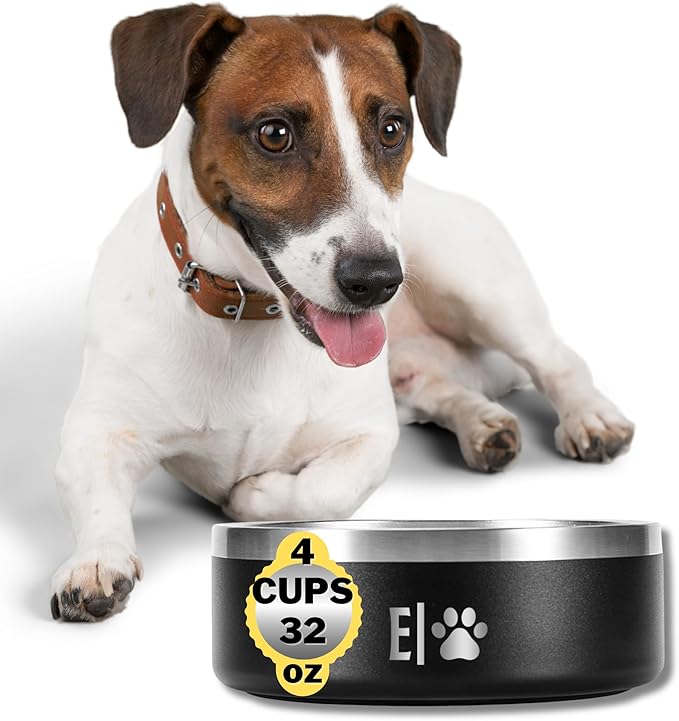 EVELANDO® Premium Dog Food Bowl 32 oz Stainless Steel 4 Cups Small Medium Dog Bowls Non Slip & BPA-Free S M L Pet Water Bowl Platos para Perros Indoor Outdoor Pet Dish Feeder Water and Food Dish-PawvioPets