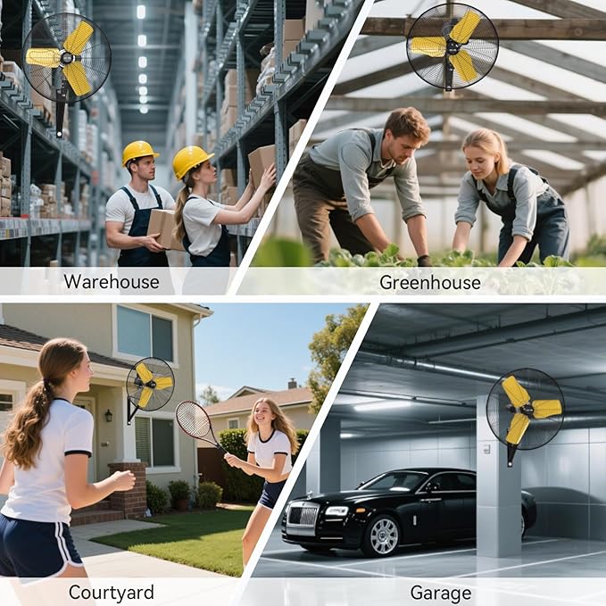 8800 CFM 24" Outdoor Commercial Wall Fan Oscillating, IP44 Waterproof Wall Mount Fan, Heavy Duty, 3 Speed, Adjustable Tilt for Factory, Warehouse, Garage, ETL Listed-PawvioPets
