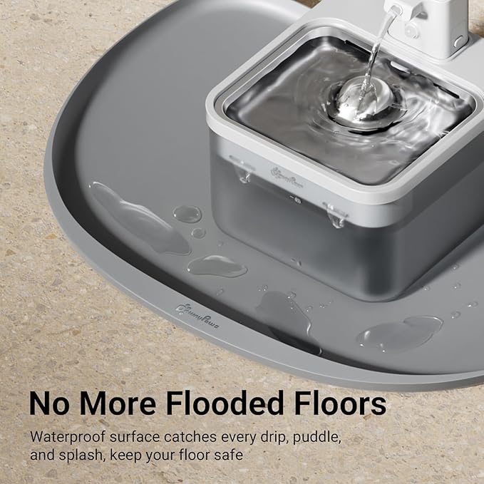 DownyPaws Dog Food Mats for Floors Waterproof, BPA Free Silcone Dog Bowl Mat, Non-Slip Pet Feeding Mat with High Raised Edge, Cat Placemat for Messy Drinkers, 24"×17", Light Gray-PawvioPets