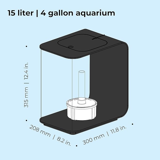 biOrb Flow 15 Acrylic 4-Gallon Aquarium with White LED Lights Modern Compact Tank for Tabletop or Desktop Display, Black-PawvioPets