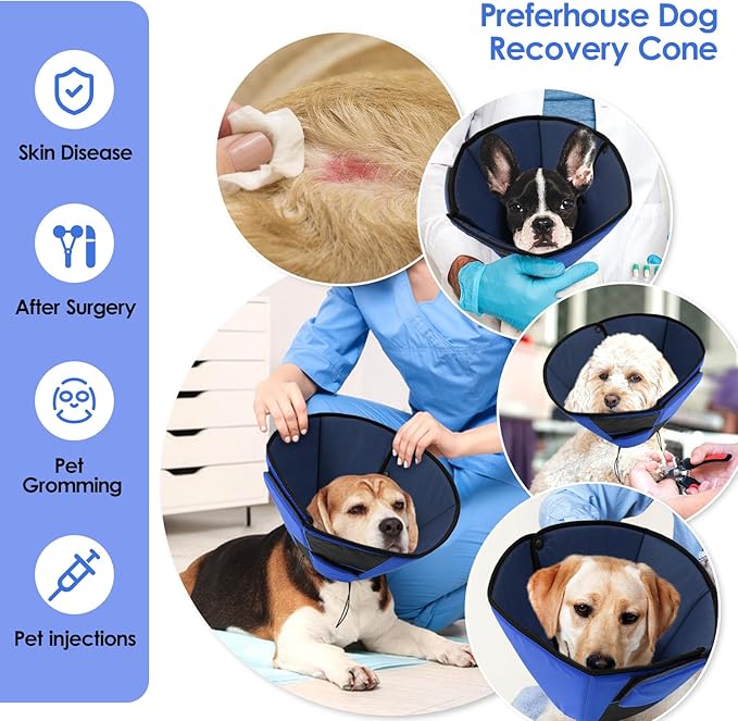 Dog Recovery Collar Cone for Medium Dogs, Adjustable Dog Cone Alternative After Surgery for Dogs to Stop Licking, Breathable Soft Cone for Medium Large Dogs, Blue M-PawvioPets