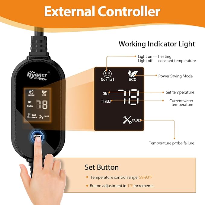 hygger Aquarium Heater, Upgraded Ceramic 25W/50W Small Fish Tank Heater with Digital LED Controller, Fast Heating, Precise Temperature Control, Turtle Tank Heater for Freshwater/Saltwater-PawvioPets