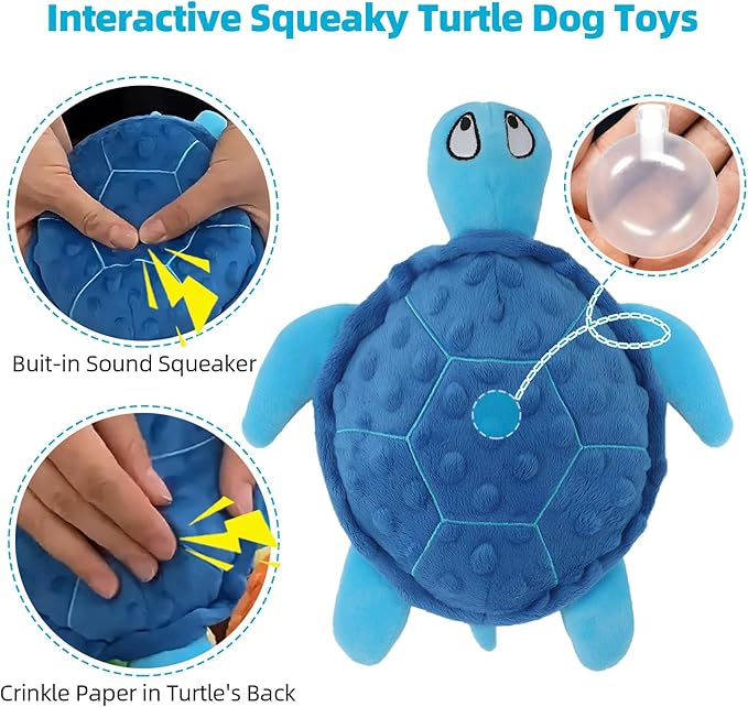Adpartner Crinkle Dog Toys, 2 Pack Stuffed Turtle Dog Toys Squeaky Plush Dog Toy to Keep Them Busy, Interactive Dog Squeaky Toys for Small to Medium Dogs Teething Training Reduce Boredom-PawvioPets