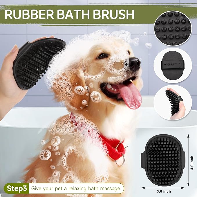 Dog Brush Kit – 3 PCS Grooming Set with Self-Cleaning Brush, Undercoat Rake & Pet Bath Brush. Great for Shedding, Tangles & Dirt Removal – Ideal for Long & Short Haired Dogs & Cats, Green-PawvioPets