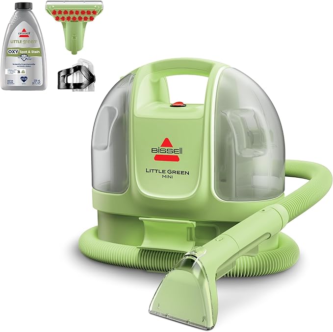 BISSELL Little Green Mini Portable Carpet and Upholstery Deep Cleaner, Car/Auto Detailer, with HydroRinse Self-Cleaning Tool and 4" Tough Stain Tool, Tea Green, 4075-PawvioPets