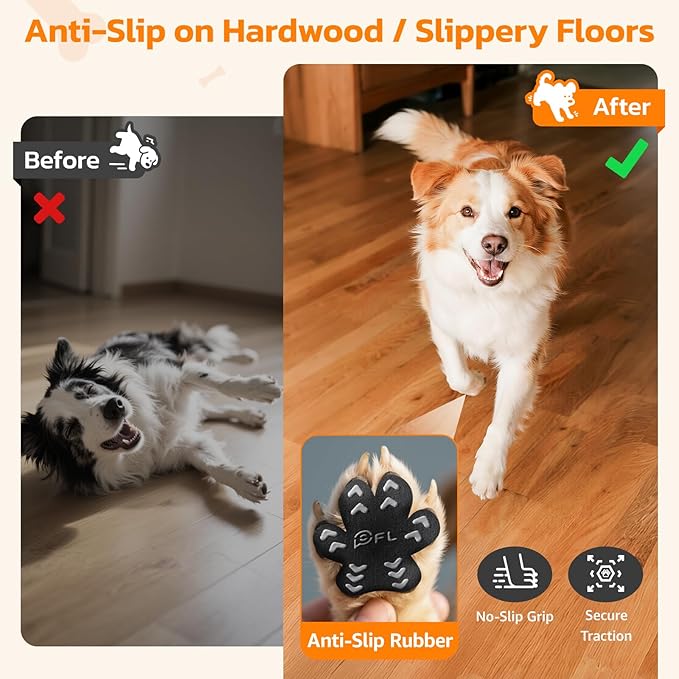 Anti Slip Dog Paw Protector Pads for Senior Dogs, Paw Pads for Dogs Traction, Disposable Self Adhesive Paw Grips for Old Dog on Slippery Hardwood Floor, Black 12 Sets (48pcs) L (21-40lbs)-PawvioPets