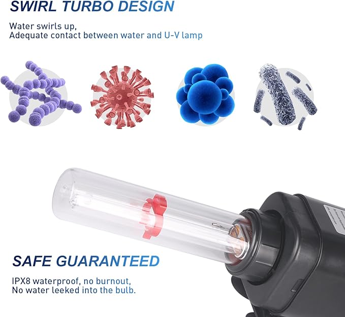 Aquarium U-V Filter for 40-75 Gal, 211 GPH Swirl Turbo Design Submersible Internal Turtle Fish Tank Filter w/Timer, Quiet Power Pump Air Supply Green Clean Machine Saltwater Freshwater Green Killing-PawvioPets