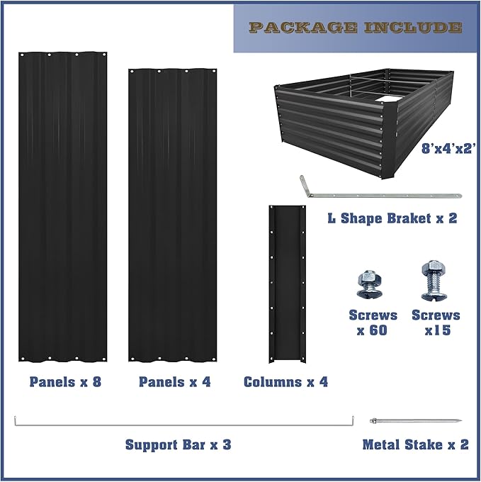 8x4x2FT Metal Raised Garden Bed Kit, Galvanized Outdoor Garden Bed Planter Box for Vegetables, Flowers, Herbs, Succulents and More, Black-PawvioPets