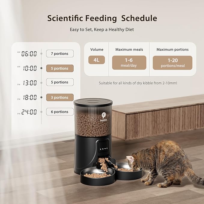 Automatic Cat Feeder for 2 Cats: Cat auto 2.4G WiFi - Timed Smart App Control 1-10 Meals| Automatic Pet Feeder for Cats and Small Dog Indoor- Dual Power& Detachable Clean-PawvioPets