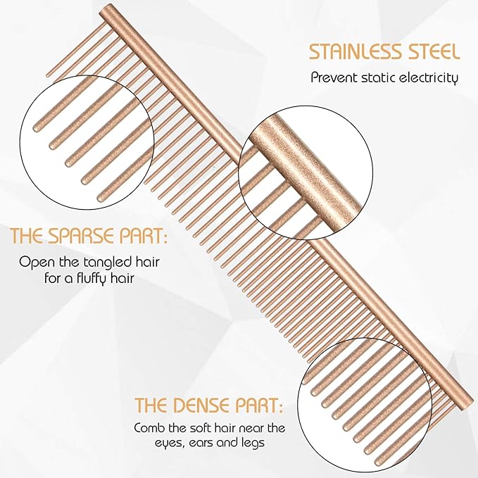 3 Pcs Stainless Steel Grooming Combs for Matted and Tangled Long Hair - Pet Guide Clippers for Dog and Cat-PawvioPets