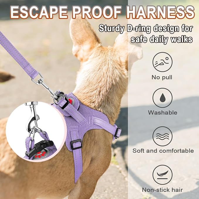 Dog Harness Step in Dog Vest Harness, Reflective Adjustable Puppy No Pull Harness Breathable Soft for Small and Medium Dogs Cats, Violet Purple, S-PawvioPets