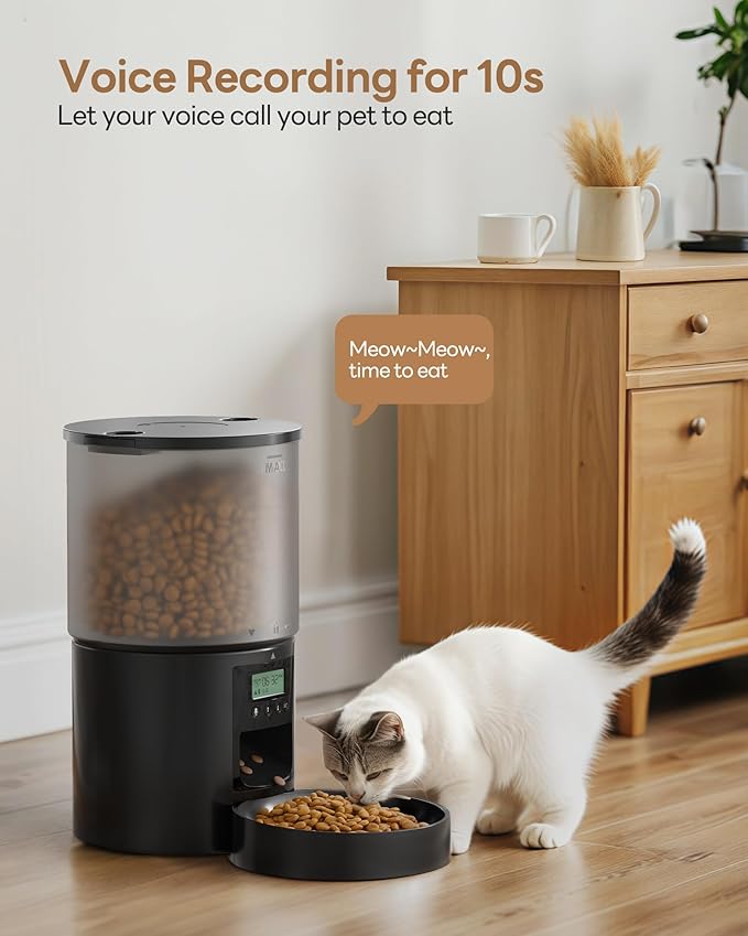 Automatic Cat Feeder Food Dispenser: 4L Timed Small Dog Dry Food Dispenser with 10s Voice - Distributeur Nourriture Chat Hund Programmable - Auto Pet Feeder with 1-6 Meals Per Day-PawvioPets
