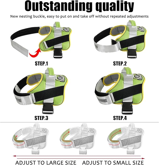 Bolux Dog Harness, No-Pull Reflective Dog Vest, Breathable Adjustable Pet Harness with Handle for Outdoor Walking - No More Pulling, Tugging or Choking (X-Small (Pack of 1), GreenYellow)-PawvioPets