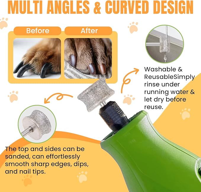 CAELUM Diamond-Coated Pet Nail Grinder Bit, 1/8” Shank for Dremel Nail Tools, Durable & Low-Noise Nail Trimmer for Dogs, Top & Side Grinding, Gentle, Precise Nail Grooming（80grit）-PawvioPets