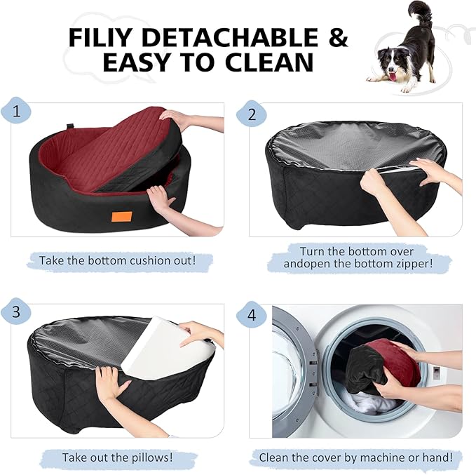 Dog Car Seat for Medium Dogs Up to 50 lbs, Pet Booster Seat for Cars SUVs and Trucks, Travel Dog Bed with Safety Strap, Thick Cushion, Non-Slip Base, Washable and Portable(Black/Red-PawvioPets