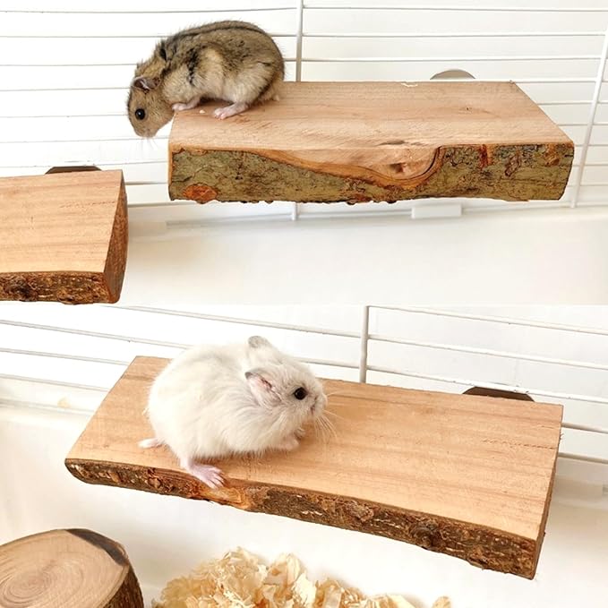 2Pcs Hamster Ledges Wooden Platform Rat Climb Platform Shelf Bird Perch Stand Toys Cage Accessories for Rat Squirrel Gerbil Suger Glider 2.6" X 5.9"-PawvioPets