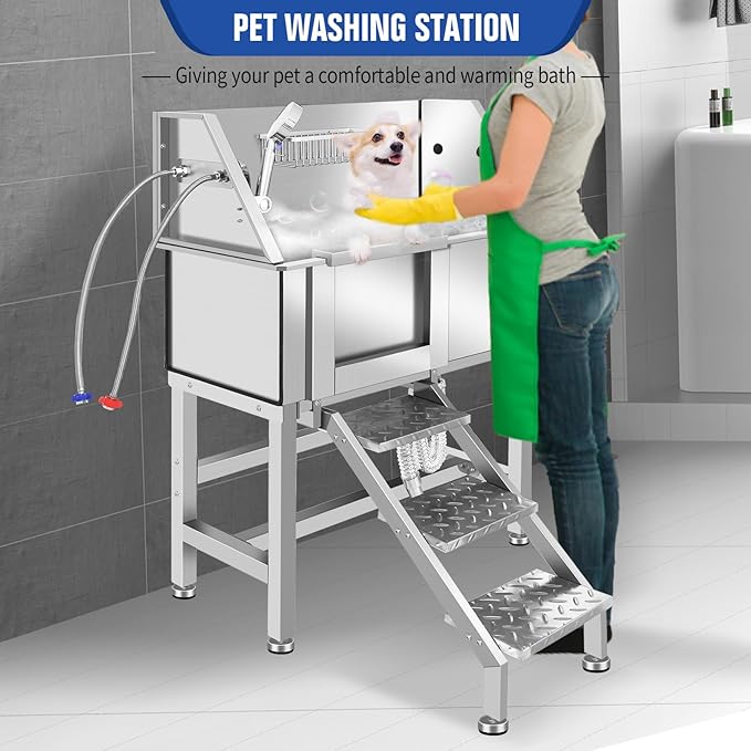 Electric Dog Bathing Station for Large Dogs, Height Adjustable Stainless Steel Dog Pet Washing Station, Professional Dog Grooming Tub with Electric Lift, Pet Wash Bath Station-PawvioPets