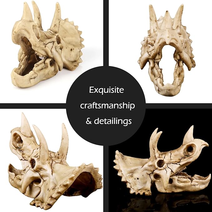 Fish Hideout Cave Dinosaur Animal Skull Reptile Ornament Halloween Décor for Terrarium Aquarium Large Decorations Betta Tarantula Snake Decor Bones-PawvioPets