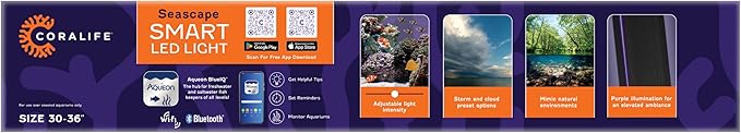 Coralife Fish Tank Aquarium Seascape WiFi/Bluetooth Smart LED Light Fixture, 30-36"-PawvioPets
