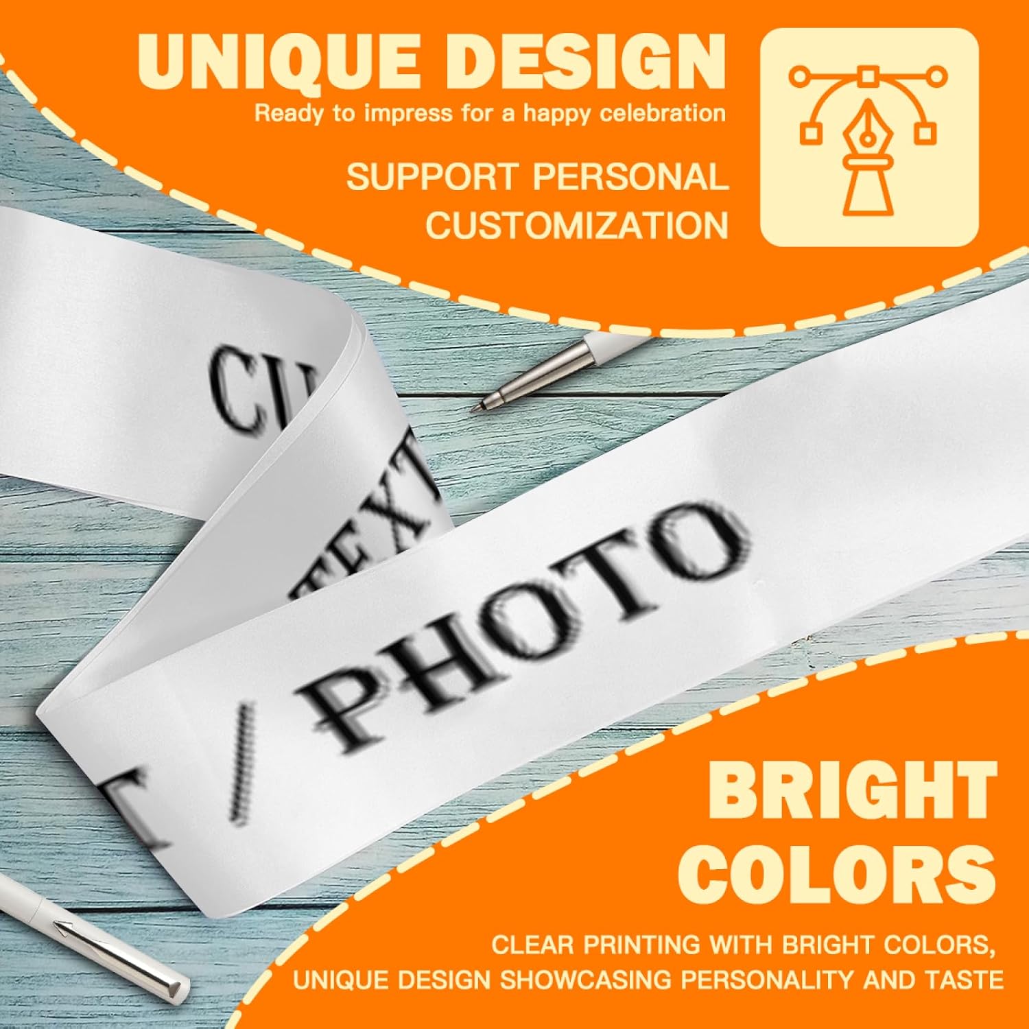 Custom Sash,Personalized Birthday Sash with Text Photo,Customized Bachelorette Sash Quote Sash Bride to Be Sash Color Optional (No decorative edge, White)