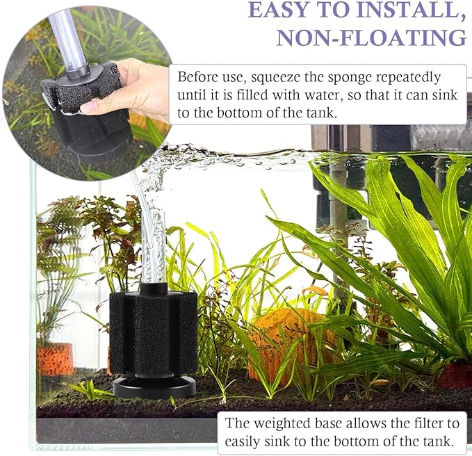 FEDOUR Aquarium Sponge Filter, Ultra Quiet Aeration Bio Sponge Filters for Breeding Fry Shrimp Betta Fish Tank, Efficient Submersible Aquarium Filter for up to 100Gallon Tank (S for up to 15gallon)-PawvioPets