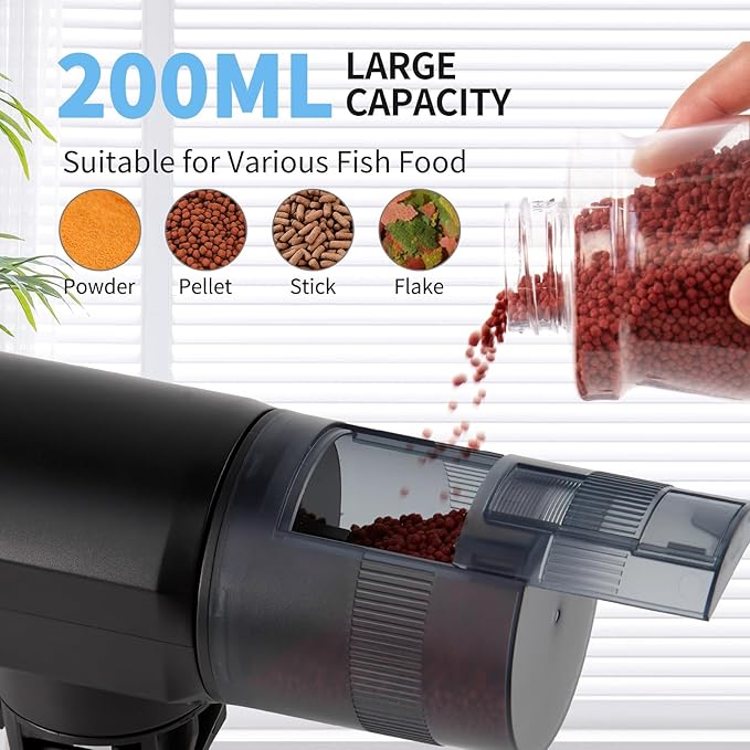 Automatic Fish Feeder for Aquarium: Rechargeable Fish Feeder Dispenser,Moisture-Proof & 200ML Large Capacity Betta Turtle Vacation Feeder,Auto Fish Food Dispenser Timer for Weekends/Business-PawvioPets