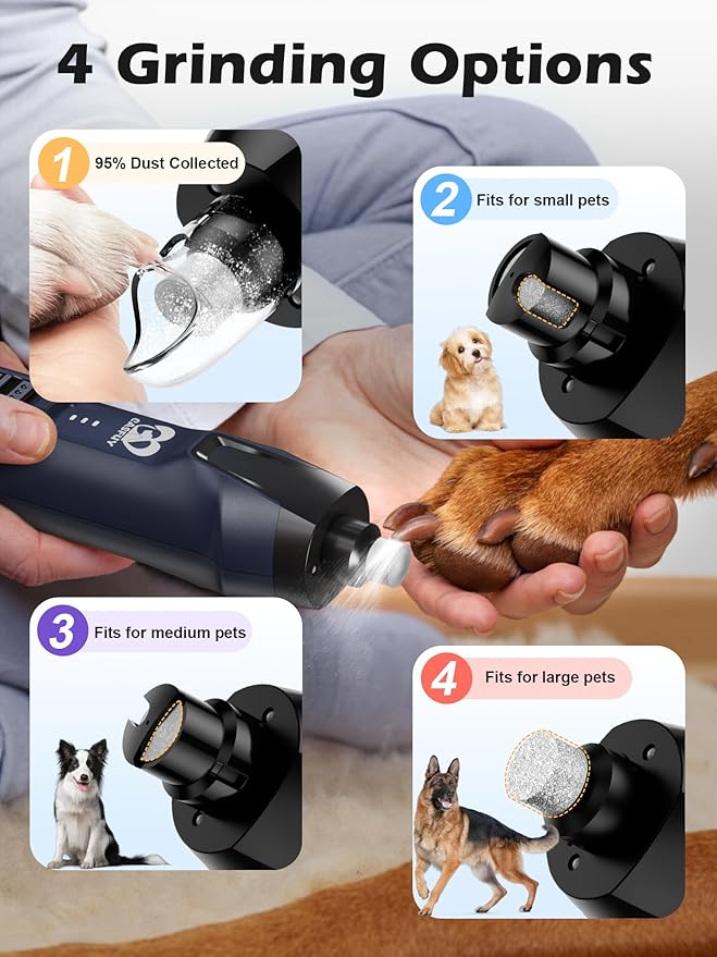 Casfuy 6-Speed Dog Nail Grinder – 50%+ Boost Power Dog Nail Trimmers Quiet with Dust Cap & 2 LED Lights & 2000mAh Battery & 4.8V Motor Electric Pet Toenail File Tool for Large Medium Small Dogs Cats-PawvioPets