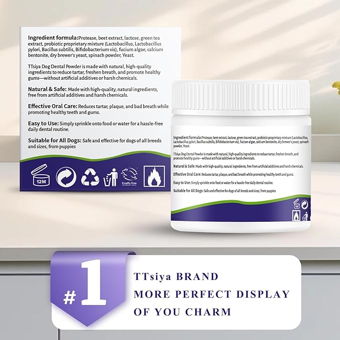 Dog Teeth Cleaning Powder, Pet Dental Powder -Dental Care, Dogs Breath Freshener with Probiotics for Tartar & Reduces Plaque & Bad Breath Teeth Cleaning for Small, Medium, Large Dogs 100g-PawvioPets