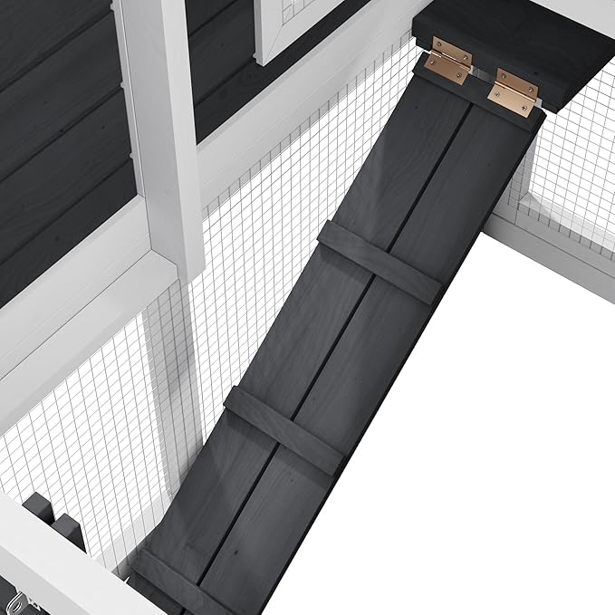Bunny Cage Premium Rabbit Hutch with Leak-Proof Roof, 2-Story Bunny House for Guinea Pigs & Hamster,Wooden Chicken House with Deep Pull-Out Tray, Waterproof Chicken Coop for Outside (Grey)-PawvioPets