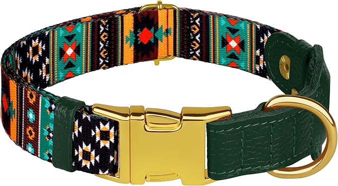AirTag Dog Collar for Small Medium Large Breed - Adjustable Cute Pattern Dog Collar with Airtag Holder - Soft Leather Tracker GPS Apple Air Tag Pet Collars (X-Large, 20"-25" Neck Fit, Tribal)-PawvioPets
