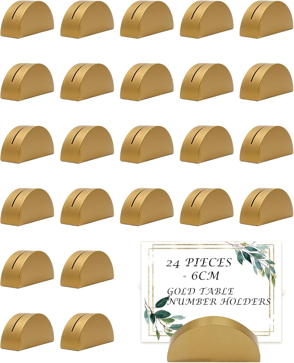 24 Pcs-6cm Table Number Stands, Wooden Semicircular Base - Wedding Place Card Holders, Restaurant Menu & Photo Holders for Tables Lightweight Indoor Design Office Tag Clips Banquet Birthday Party (gold)