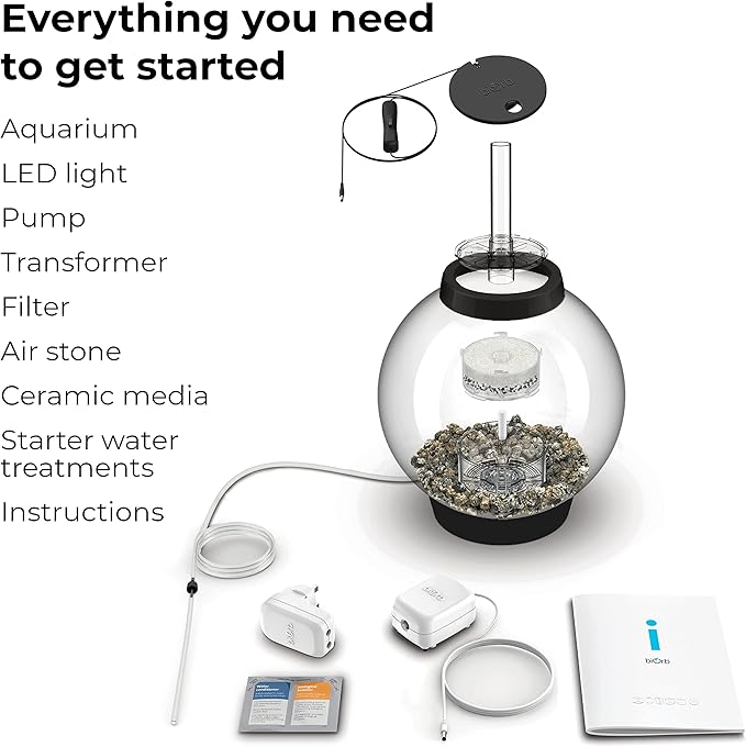 biOrb Classic 15 Acrylic 4-Gallon Aquarium with White LED Lights Modern Compact Tank for Tabletop or Desktop Display, Black-Trimmed Tank-PawvioPets