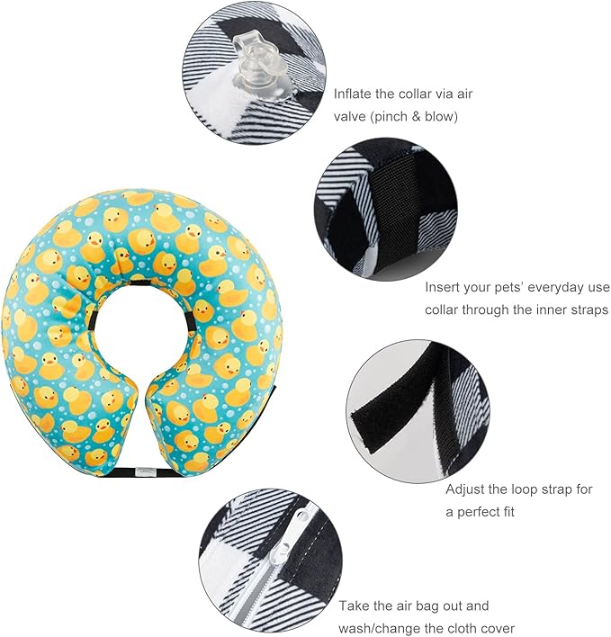CuteBone Inflatable Dog Cone with Removable Soft Fleece Covers for Small/Medium/Large Dogs and Cats Neck Donut Collar After Surgery GWB04L-PawvioPets