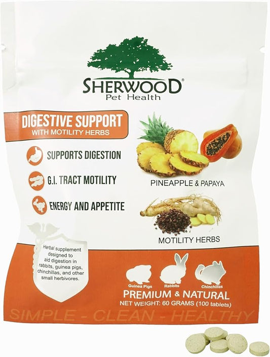 Digestive Support, Papaya by Sherwood Pet Health (100 Tablets - 60 Grams). Contains Natural Motility Herbs That Regulate The Digestive Tract, Improve The Gut microbiome and Stimulate The Appetite.-PawvioPets