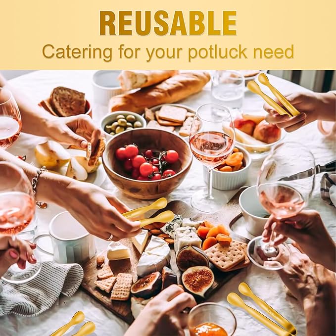 12 PCS Small Serving Tongs, 4.3" Mini Gold Tongs, Gold Kitchen Tongs for Serving Food, Coffee Bar, Tea Party, Desserts Party and Ice Bucket-PawvioPets