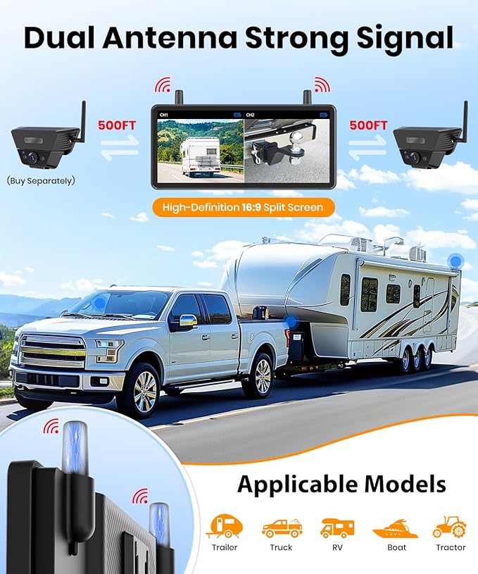 AUTO VOX Wireless Backup Camera Solar Magnetic: with 7.2" DVR 1080P 2 Split Recording Monitor, Dual Antenna Stable Signal,IP69K & 1-Min Install,HD IR Night Vision for Truck, Trailer, RV, Camper-PawvioPets