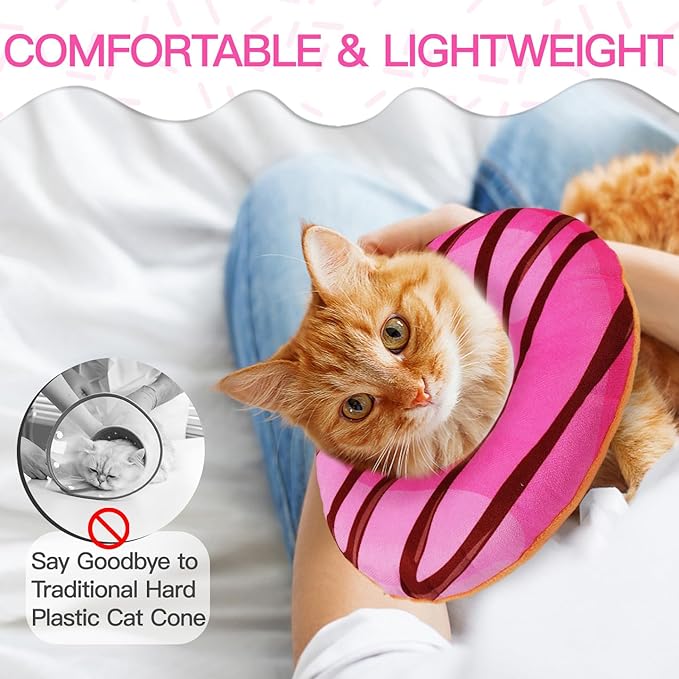 Cat Cone Collar Soft, Cute Cat Donut Collar After Surgery, Adjustable Kitten Recovery Cones to Stop Licking, Lightweight Neck Elizabethan Collars for Cats Kittens (Chocolate Pink, Small)-PawvioPets