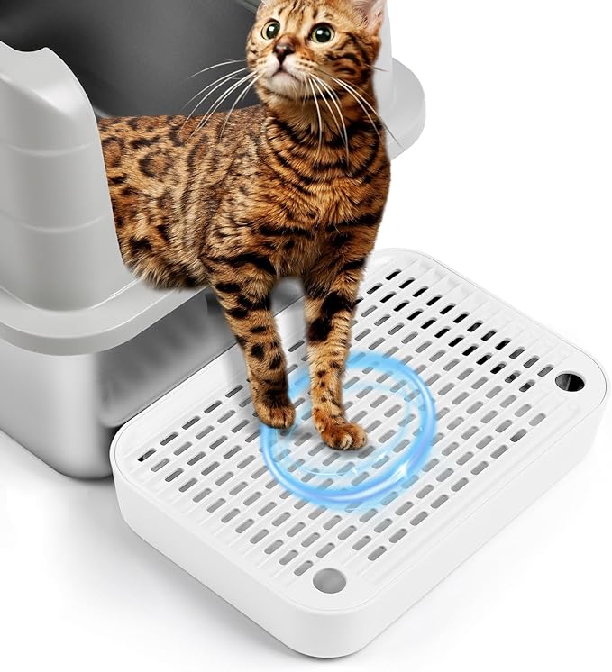 Cat Litter Box Ramp Mat with Filter Function, Cat Step Pedal Stool for Self-Cleaning Litter Box, Easy to Clean, Ideal for Kitten & Elderly Cats (White)-PawvioPets