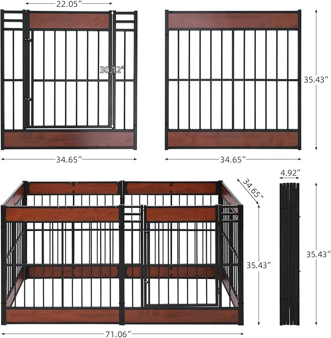 Dog Playpen, 35.4" Height Dog Pen Indoor, Heavy Duty, Safe and Sturdy, Furniture Style Puppy Pen (12 Panels (35.4" High), Mahogany)-PawvioPets