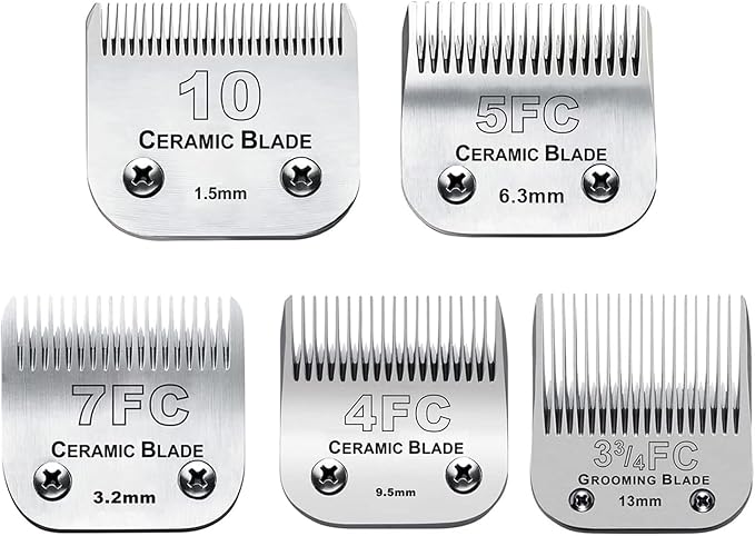 5PACK Dog Grooming Clipper Replacement Blades Compatible with Andis Pet Clipper/Oster A5/Wahl KM Series Dog Clipper with Ceramic Blade & Stainless Steel Blade (#10+5FC+7FC+3FC+4FC)-PawvioPets