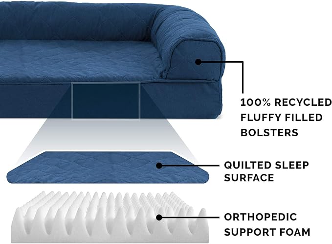 Furhaven Orthopedic Dog Bed for Large Dogs w/ Removable Bolsters & Washable Cover, For Dogs Up to 95 lbs - Quilted Sofa - Navy (Blue), Jumbo/XL-PawvioPets
