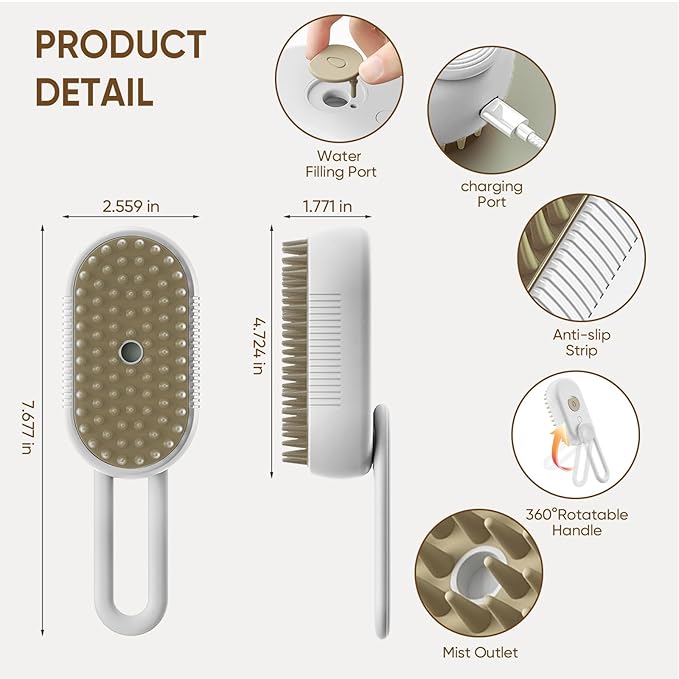4-in-1 Cat Steam Brush for shedding – Self-Cleaning Comb for Long and Short Hair Cats and Dogs, Steam Pet Brush for Hair Removal, Vibrating Message, Grooming & Relaxation (White)-PawvioPets