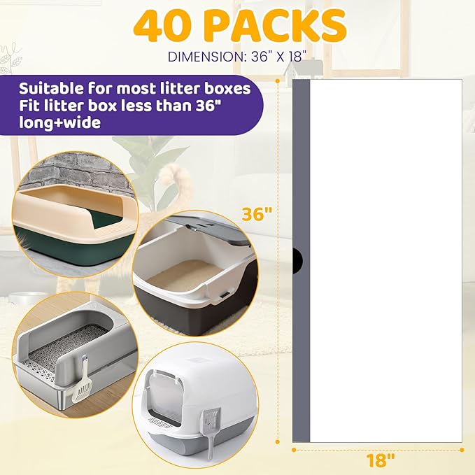 40 Count Cat Litter Liners Large, Jumbo Drawstring Extra Durable Pet Cat Pan Liners Extra-Thick Kitty Litter Box Bag 36" x 19"-PawvioPets