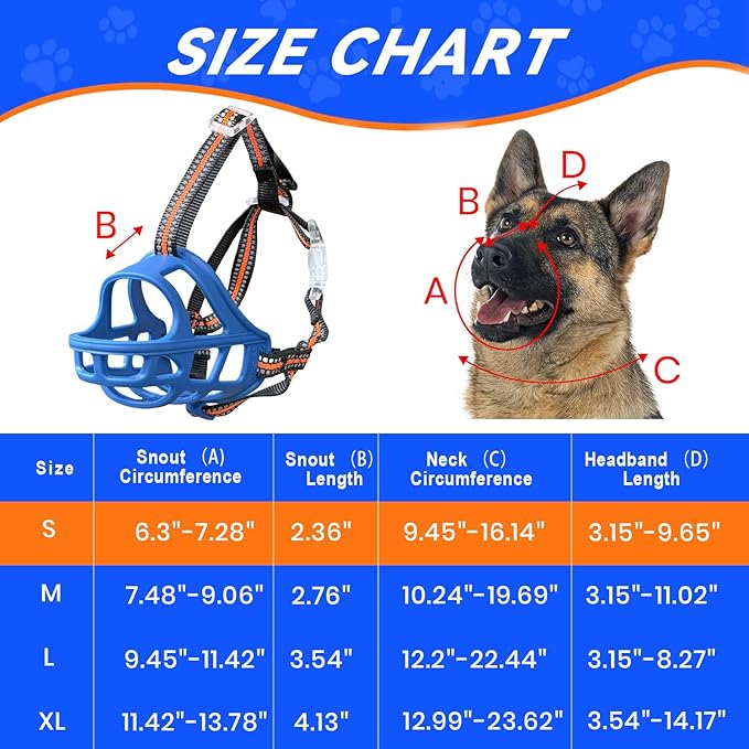 Dog Muzzle, Basket Muzzle for Small Medium Large Dogs, Anti-Biting and Chewing, Lightweight & Sturdy Cage Design, Allows Panting & Drinking, Ideal for Grooming & Training（Blue Size S）-PawvioPets